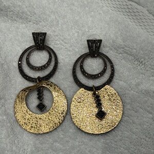 Designer Gold and Black Textured Earrings